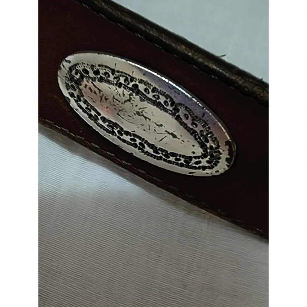 Vtg Brighton ONYX Mens Brown Womens Crocodile Embossed Silver Leather Belt Sz 36